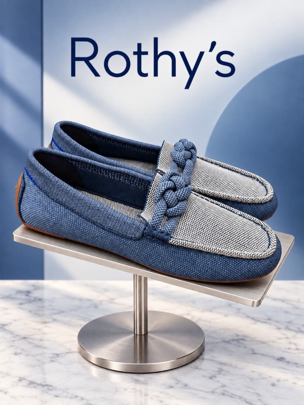 Rothy’s Blue White The Braid Driver Detail Flats Size 7.5 EU 37.5 NWOB